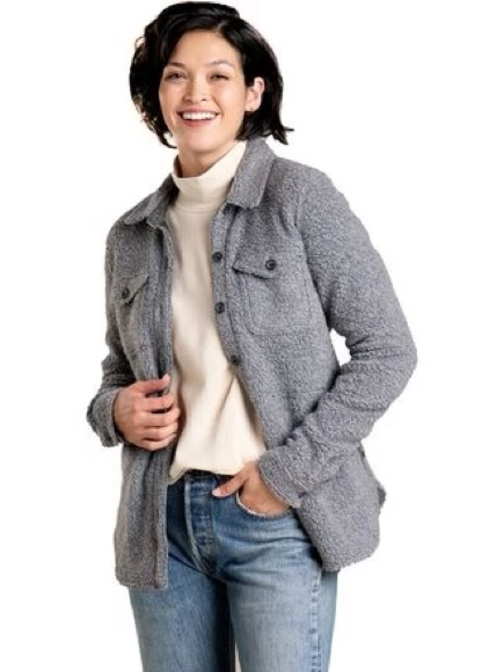 Toad & Co Telluride Wool Sherpa Shirt Jacket Button Up Pockets Shacket Size L